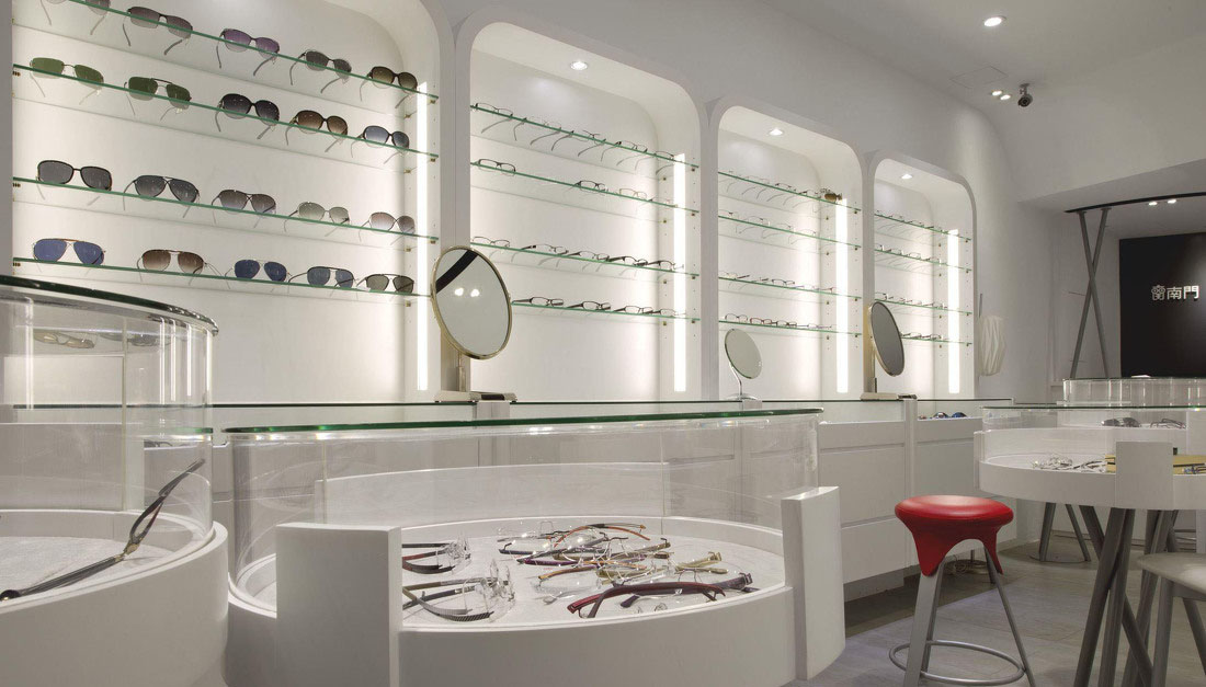 Optical shop design, store design, lighting design. Eyewear